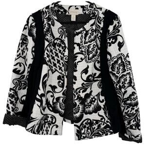 Chico's Size 1 Medium Black and White Quilted Jacket Open Front